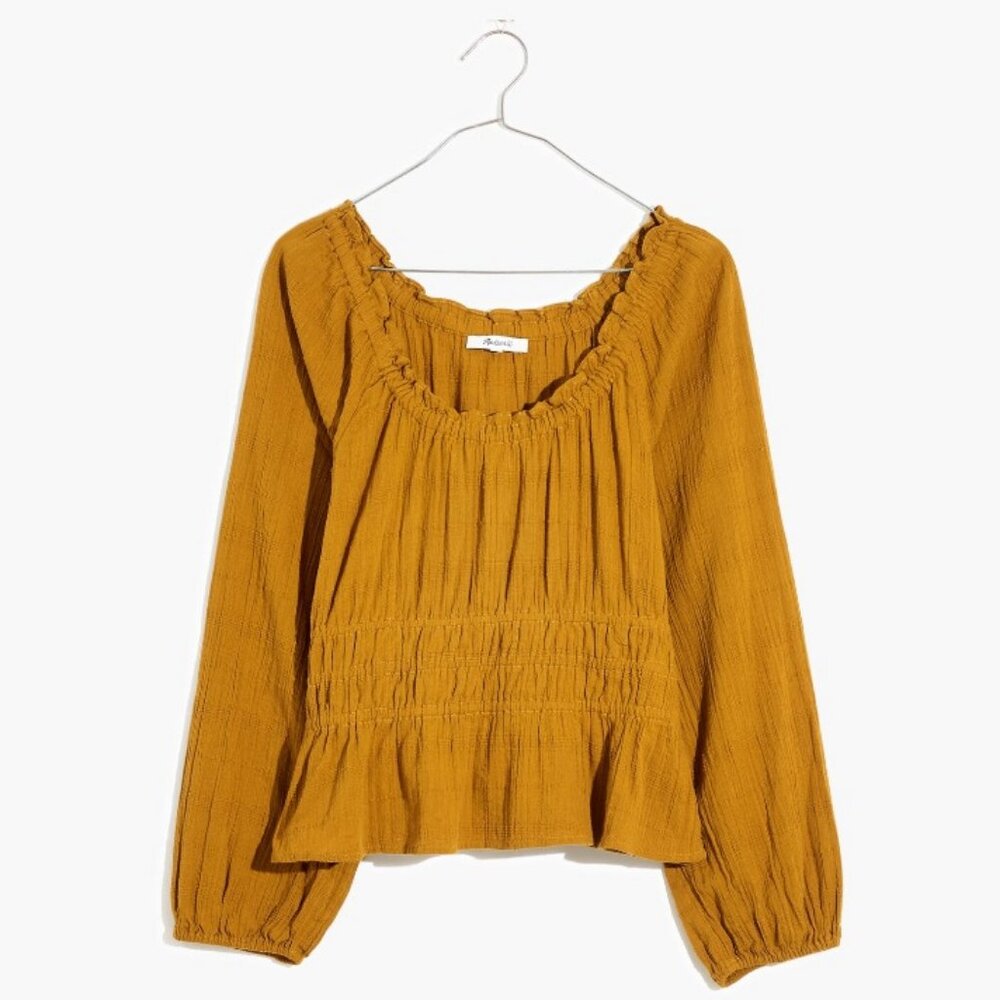Sophia Top in Textured Plaid - Antique Gold